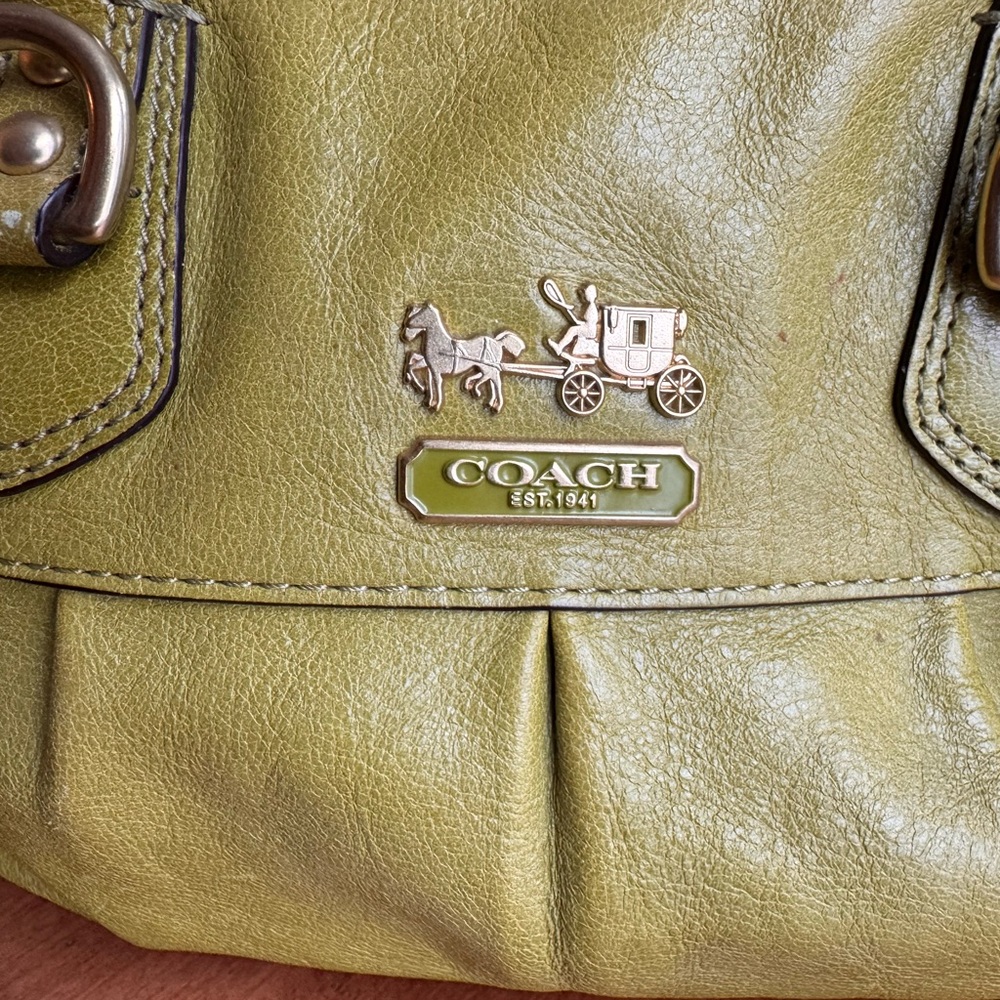 Coach Green Leather Satchel with Gold Accents - Picture 3 of 7